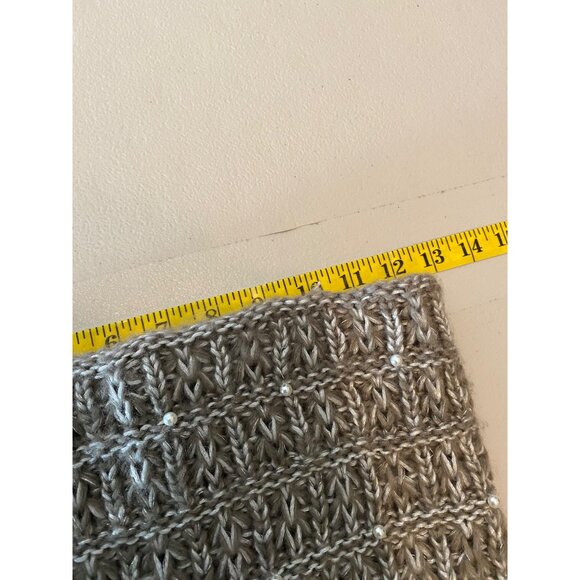 Betsey Johnson Metallic Silver Knit Sparkle Infinity Scarf With Pearl Accents - Picture 6 of 7